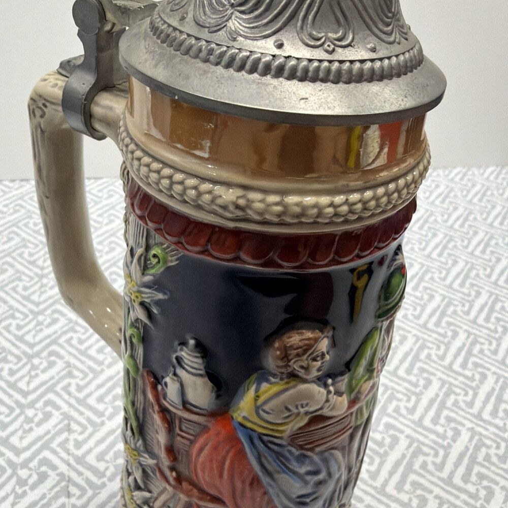 Vtg Gerz German Beer Stein 11.5" 1L Mapsa Swiss Music Box Trink Trink Pewter EUC - Picture 14 of 15